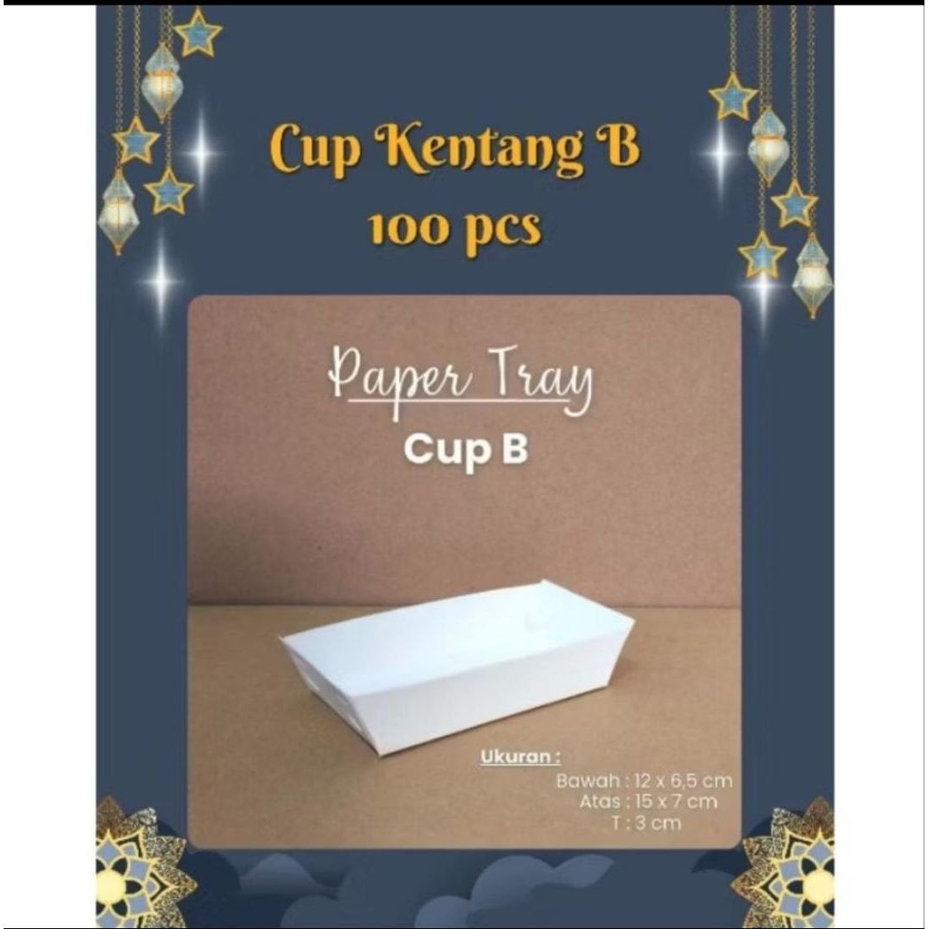 (100pcs) MOTIF Cup Kentang (M) Medium | Kotak Cup Kentang B | Food Paper tray | Tray Dine in