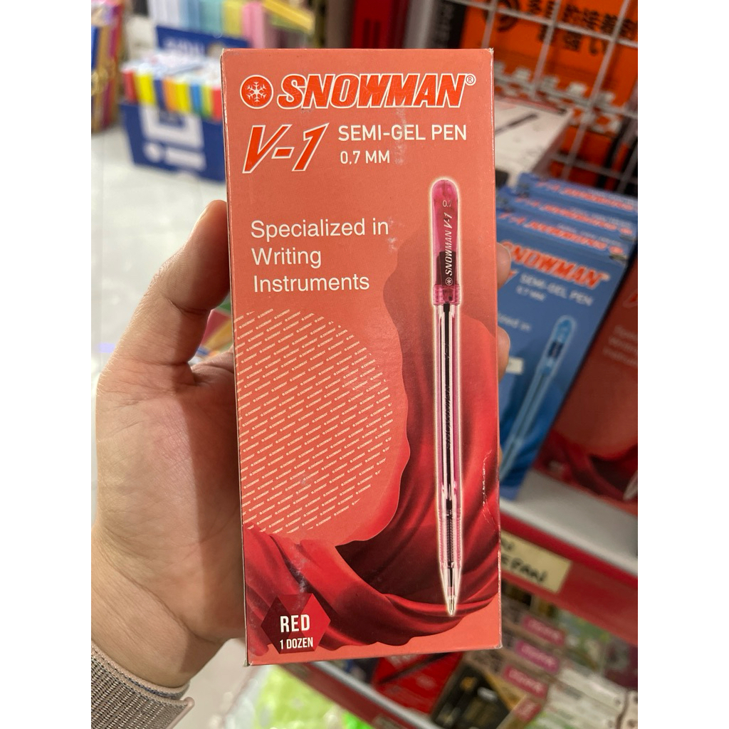 

12 PCS BOLPEN / PULPEN SNOWMAN V-1 0.7MM MERAH
