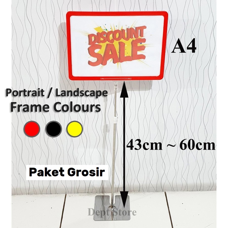 

(Paket Grosir) Display Harga Stainless Frame A4 Label Stand Promo Plat Standing POP Price Besi Silver