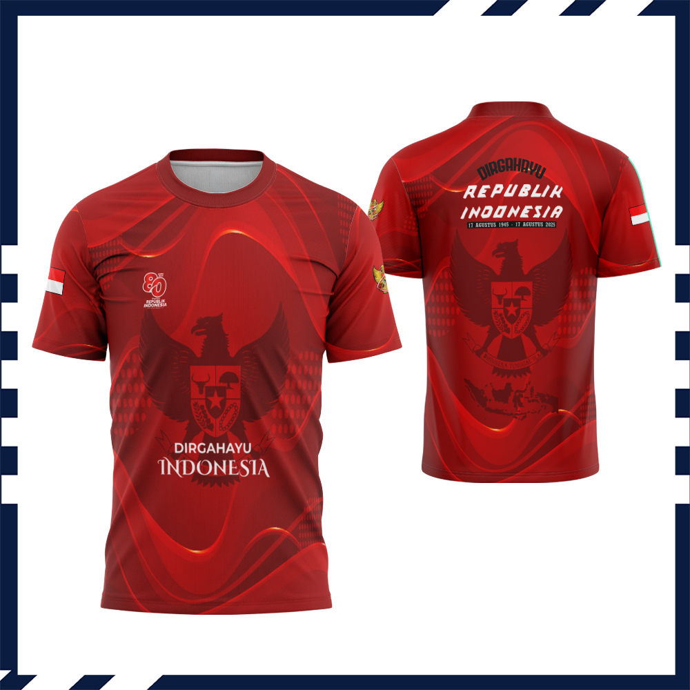 Baju Kaos 17 Agustus Dirgahayu Hut Ri 80 Th / Baju Jersey Pria 17 Agustus 2025 Fullprint