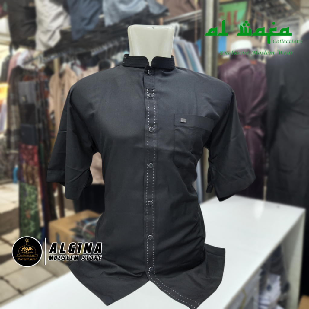 Koko Al Wafa Hitam Lengan Pendek | Baju Mulsim Lengan pendek Al Wafa Platinum Exclusive