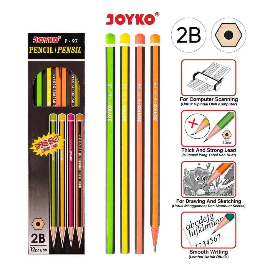 

Pensil 2B Joyko P-97 Warna Warni 1 Pack Isi 12Pcs