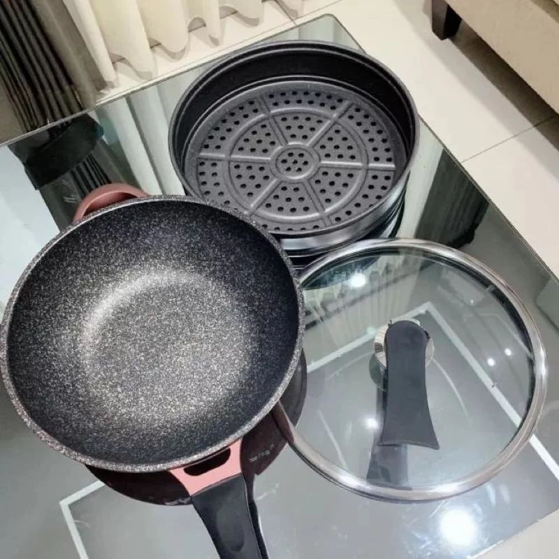 SUPER DEAL Set Panci Wok Omicko 32cm + Kukusan Steamer Panci Wok, Panci Kukusan AntiLengket Steamer