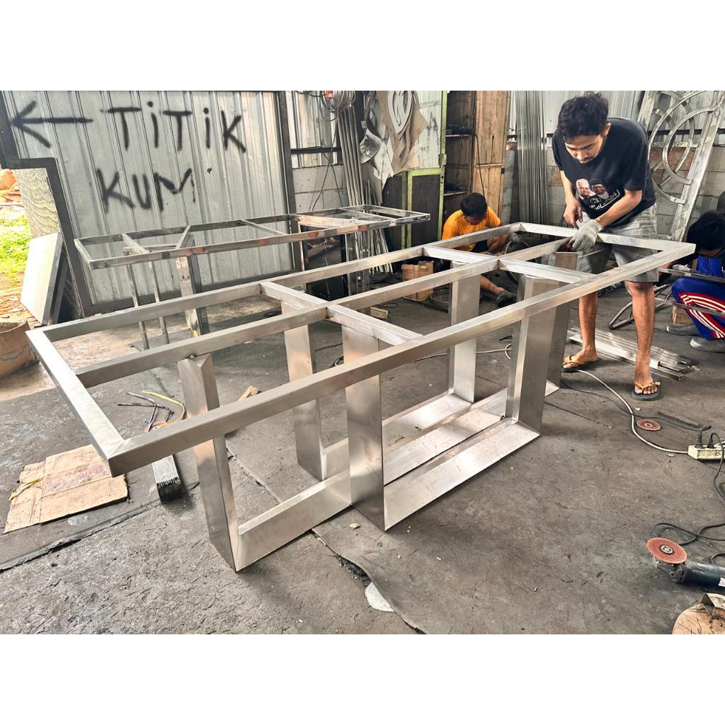 kaki meja stainless steel, rangka kaki meja makan, kaki meja stainless, kaki meja makan silver