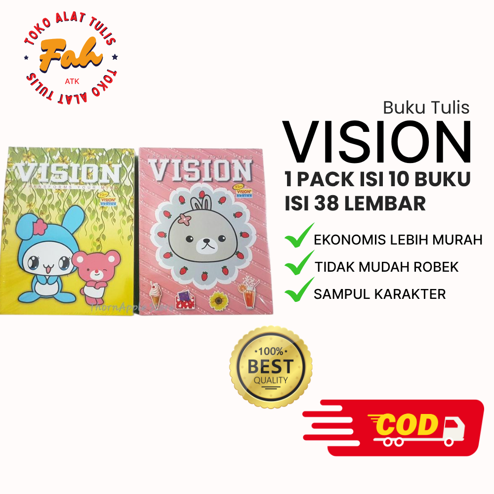 Buku Tulis Sekolah 1 pack Buku Tulis Vision 38 Lembar Isi 10 Pcs