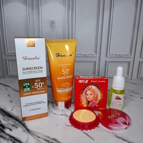 Paket Skincare HANIKU 3IN1 - Sunscreen SPF 50+ Cream Kelly 5gr & Serum Saffron 10ml