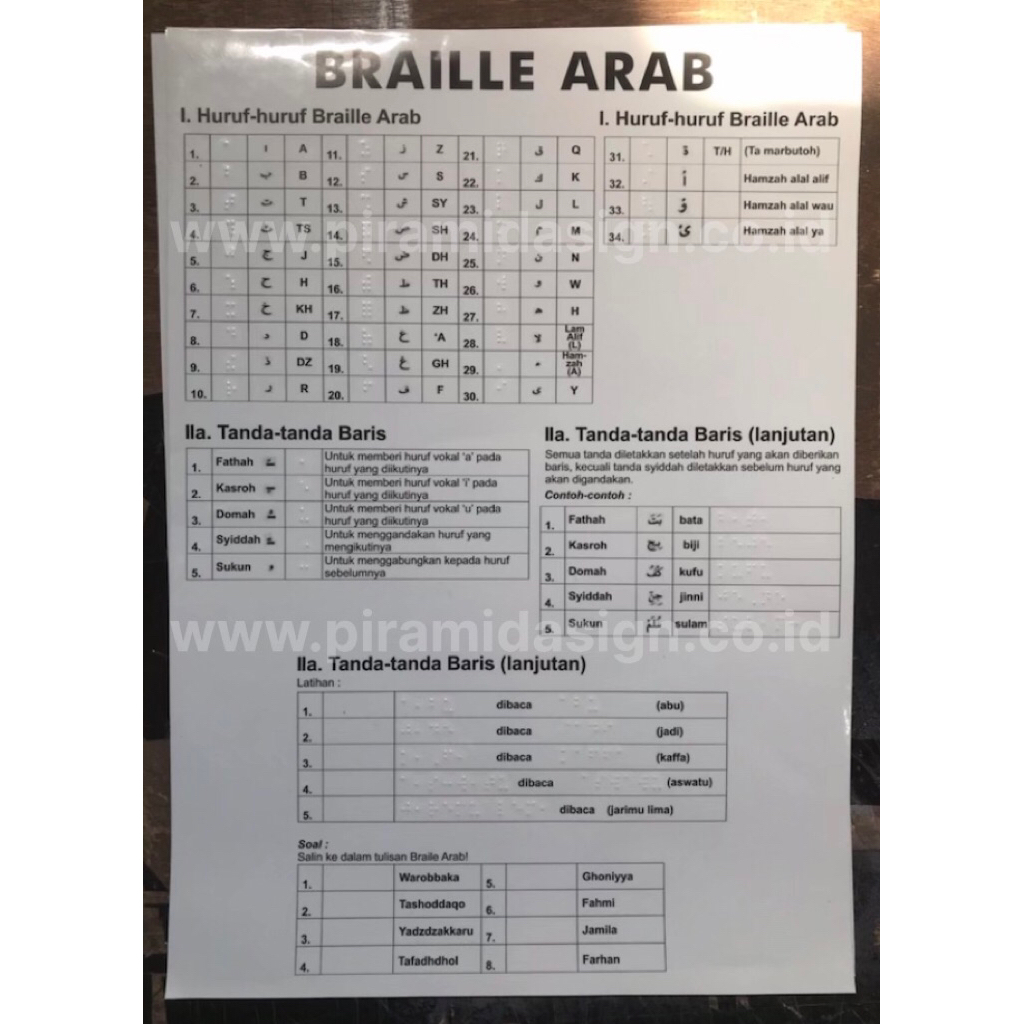 

Brosur braile huruf bantu arab tuna netra low vision