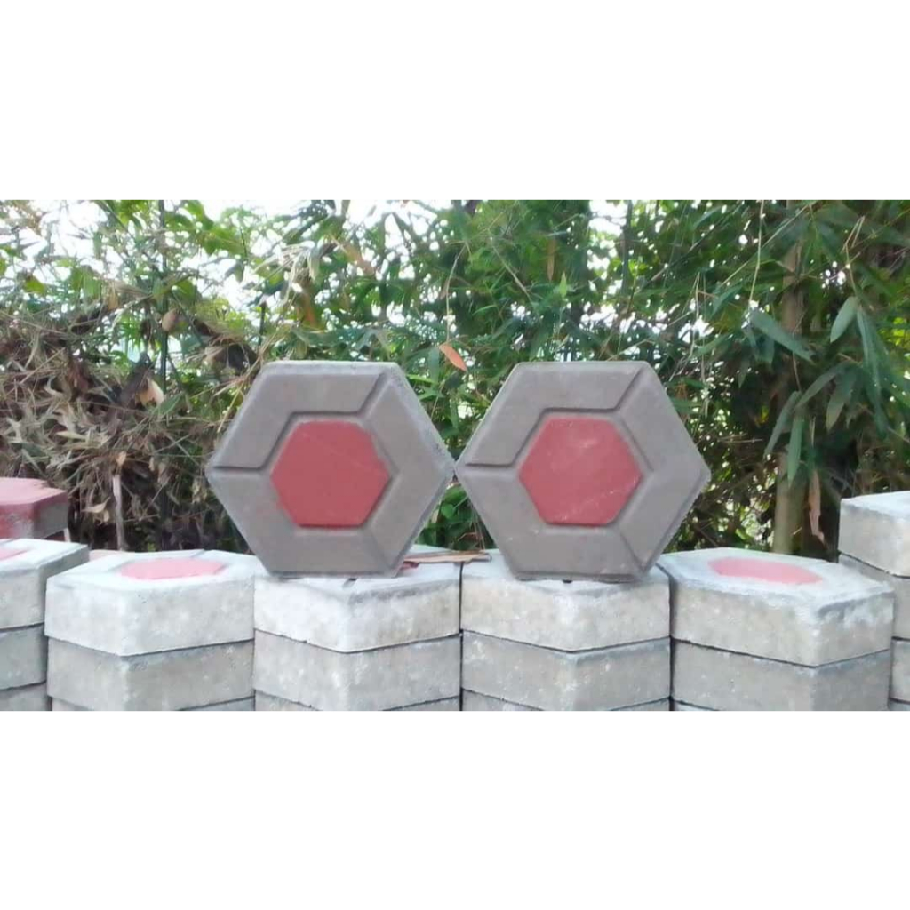 AU PAVING BLOK / CON BLOCK MODEL SEGI 6 MERAH, BATA POLOS - SEGI 6 MERAH, 6CM