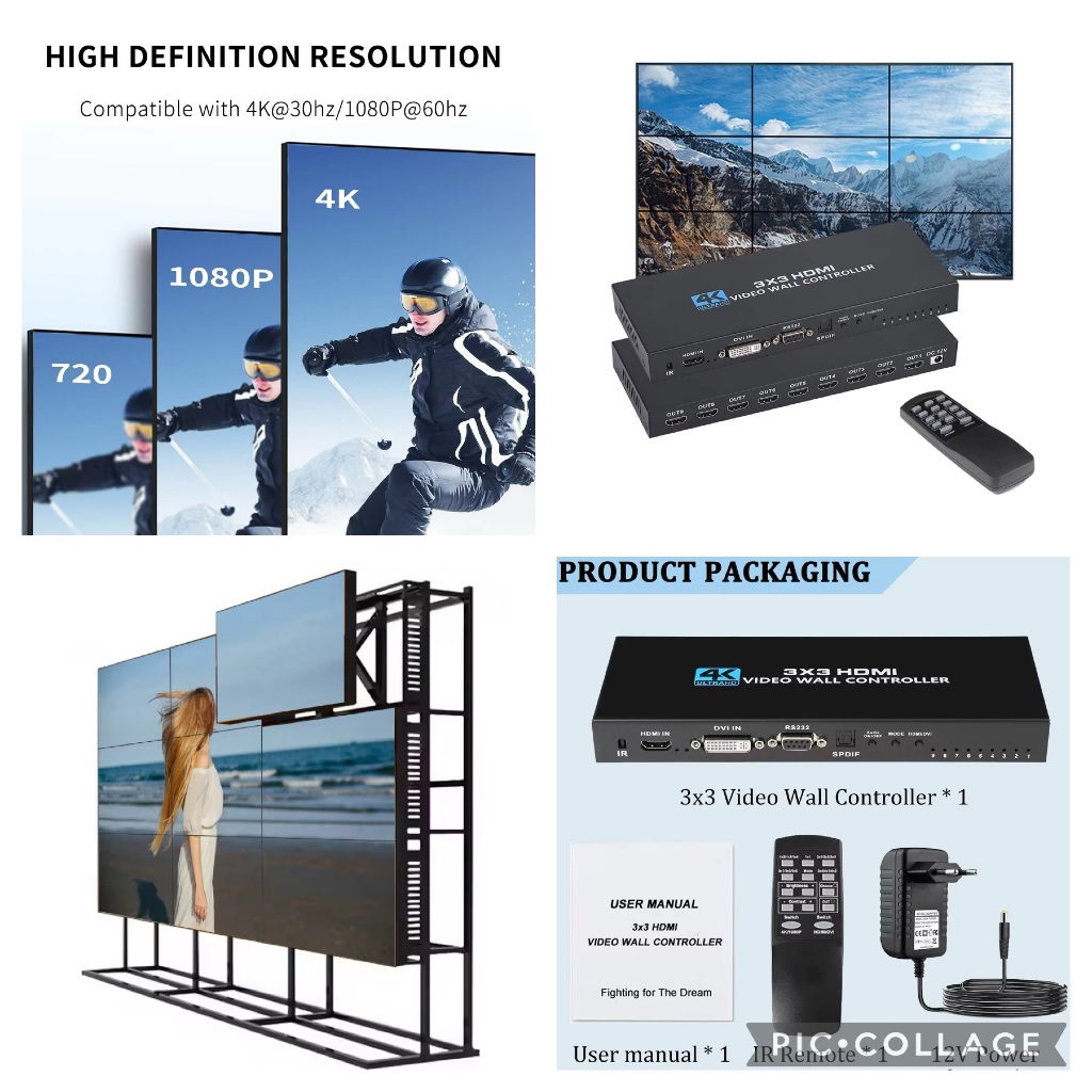 video wall controller 2x2 3x3 output 4 dan 9 port hdmi dvi input