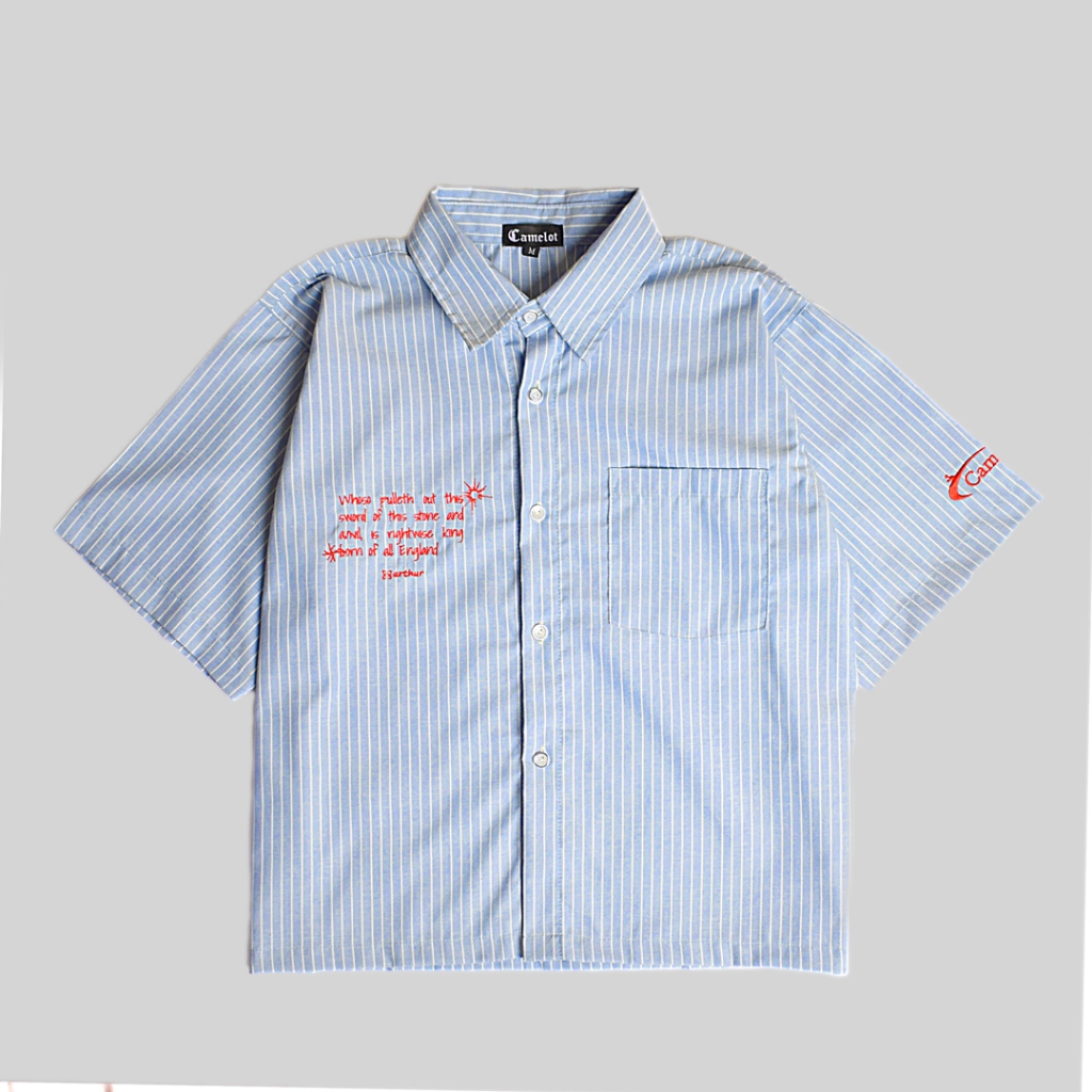 Camelot - Rizze Shirt Kemeja Biru Garis Putih Boxy Blue White Strip Boxy Shirt Kemeja Salur Biru Kem