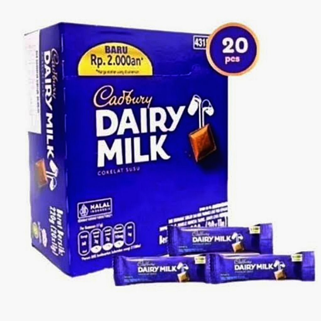 

Cadbury dairy milk 11 gr box isi 20 pcs cokelat susu