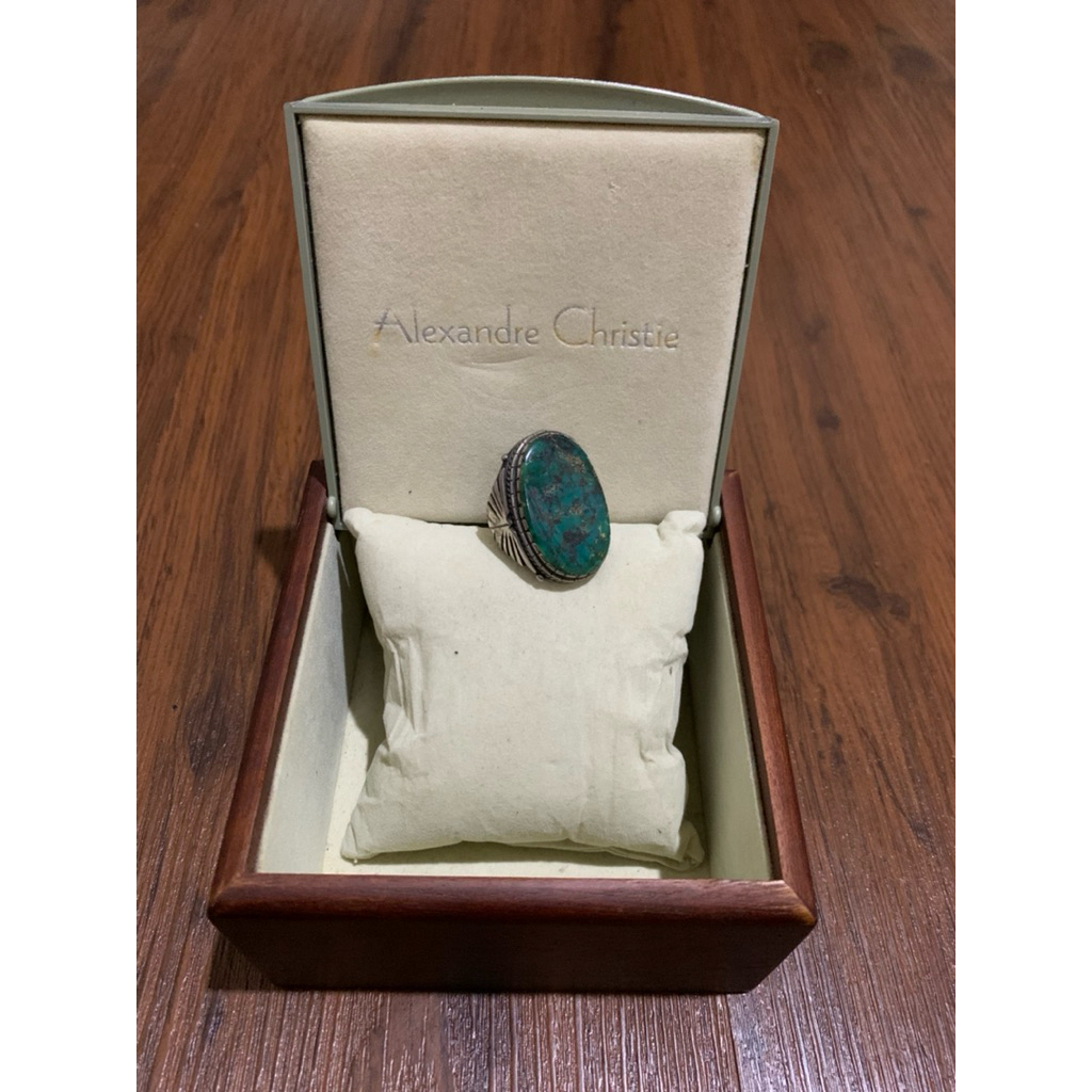 Batu pirus Persia lawas perak custom ring 18