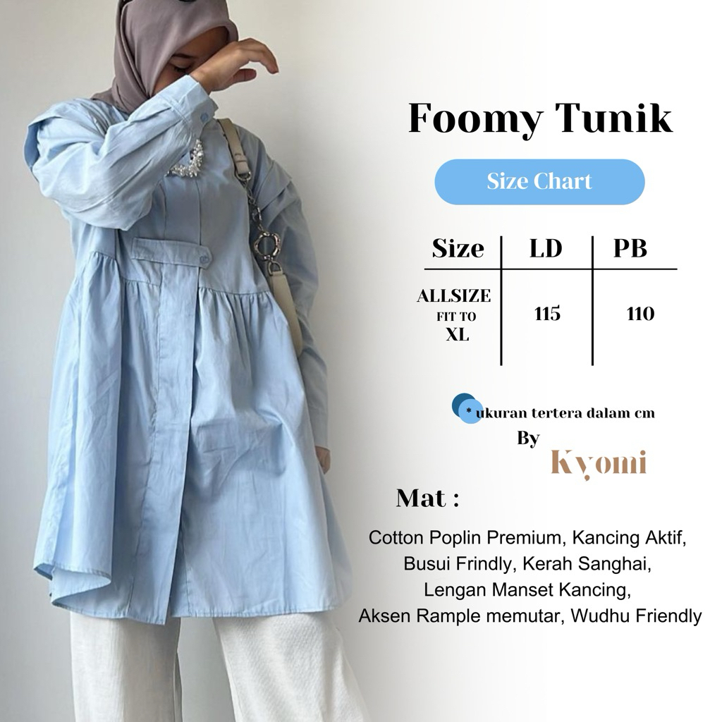 Foomy Tunik Bahan Katun Poplin Premium By Kyomi-Tunik katun Polos Terbaru 2025-Tunik Wanita LD115 Ko
