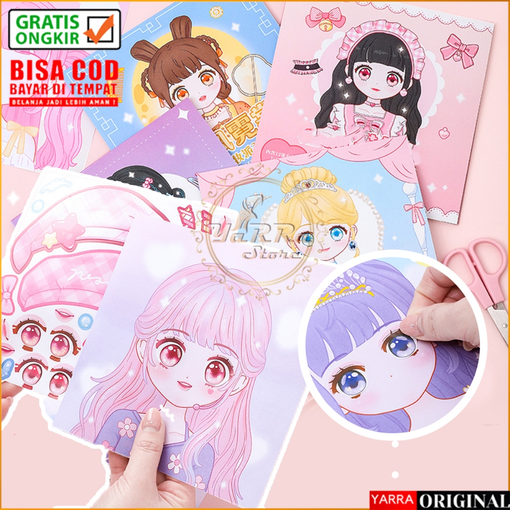 

Stiker Mainan Anak Kartun Lucu Change Makeup DIY Buku Sticker Berdandan Ganti Muka Pakaian