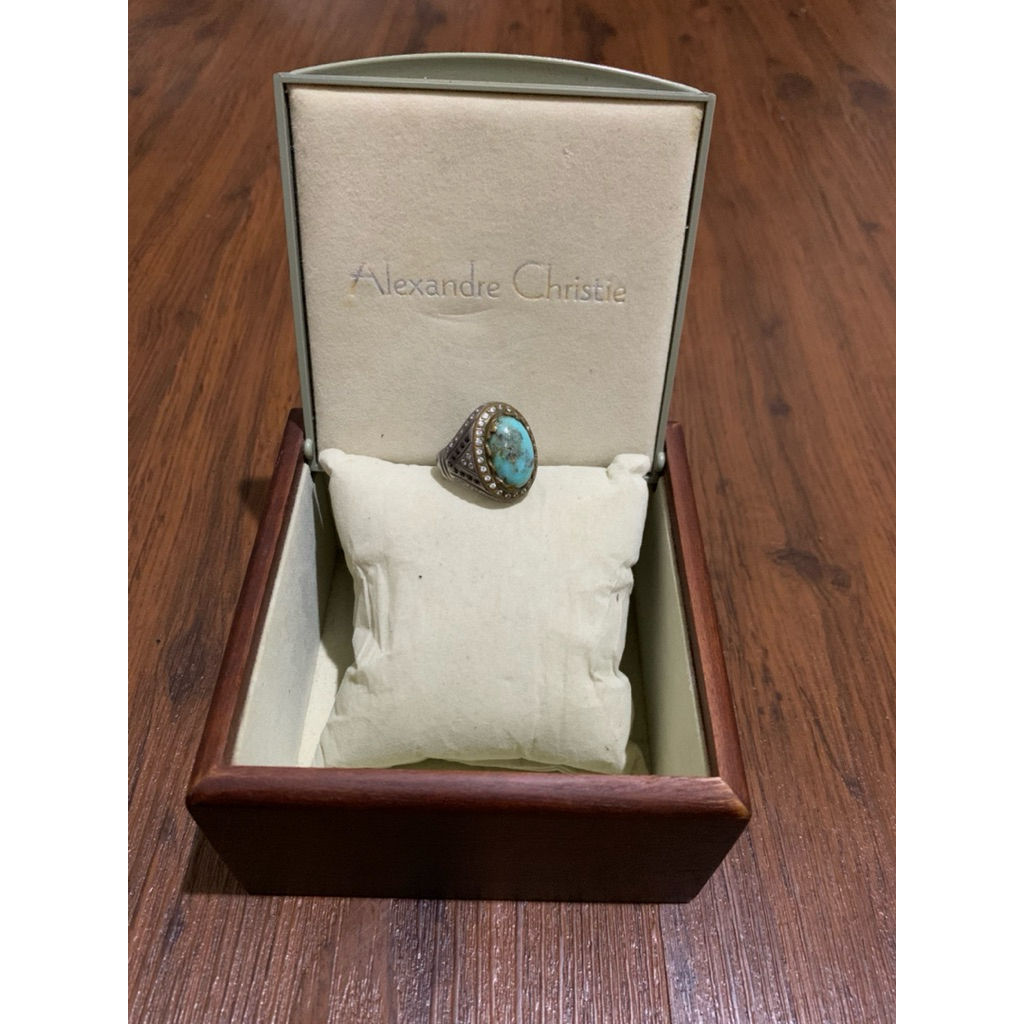 Batu pirus Persia badar tembus perak custom leher swasa ring 18