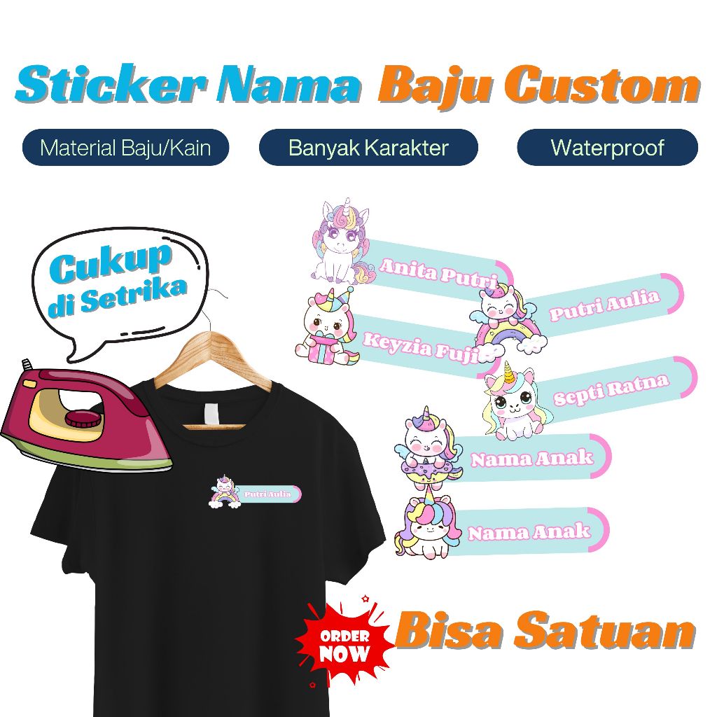 

Sablon Setrika Label Kaos Nama Anak Custom Tema Kuda Poni Cukup di Setrika