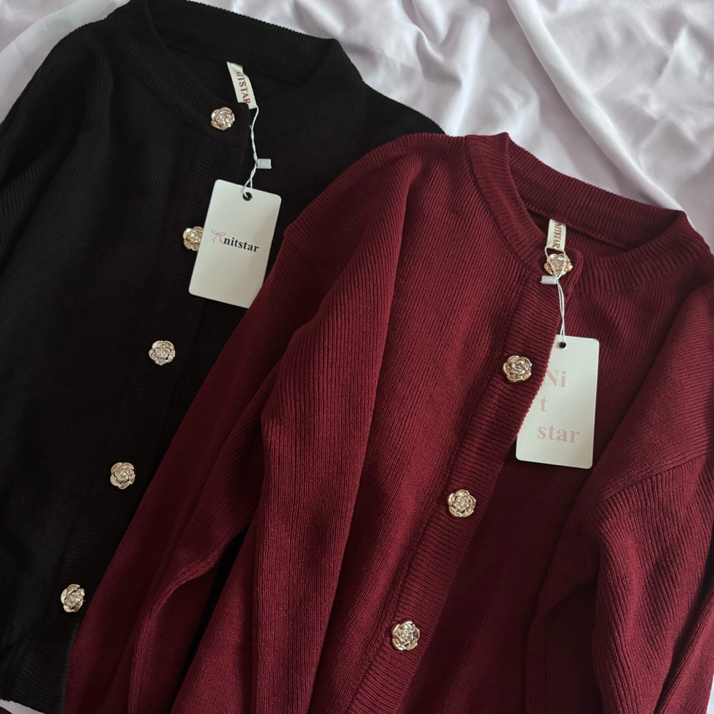 POTONGAN HARGA Nitstar Calluna Cardigan Kancing Bunga import elegant