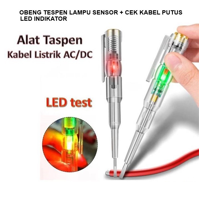 Obeng Tespen Taspen Testpen AC DC 12V 220V Deteksi Kabel Putus Lampu Indikator Dual Led