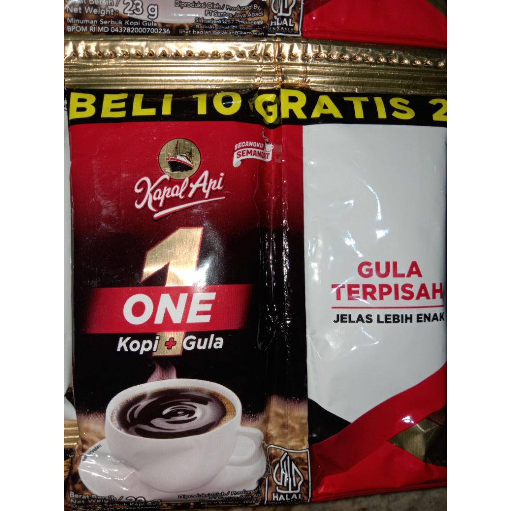 

Forcysn Kapal Api One Gula Terpisah 12 Sachet 23Gram-Coffe-Kopi Robusta