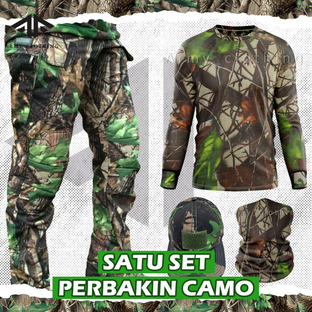 Satu Set Setelan Pria Camo Hunting Berburu / Baju Camo Hunting Berburu Full Set (tanpa hoodie/kupluk