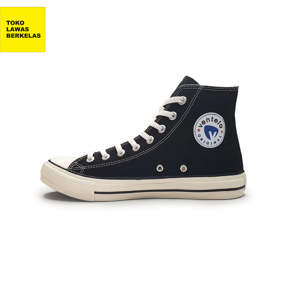 Sepatu Ventela Ethnic Black Natural High Cut - Ventela Shoes Hitam Putih Black White Sepatu Sekolah