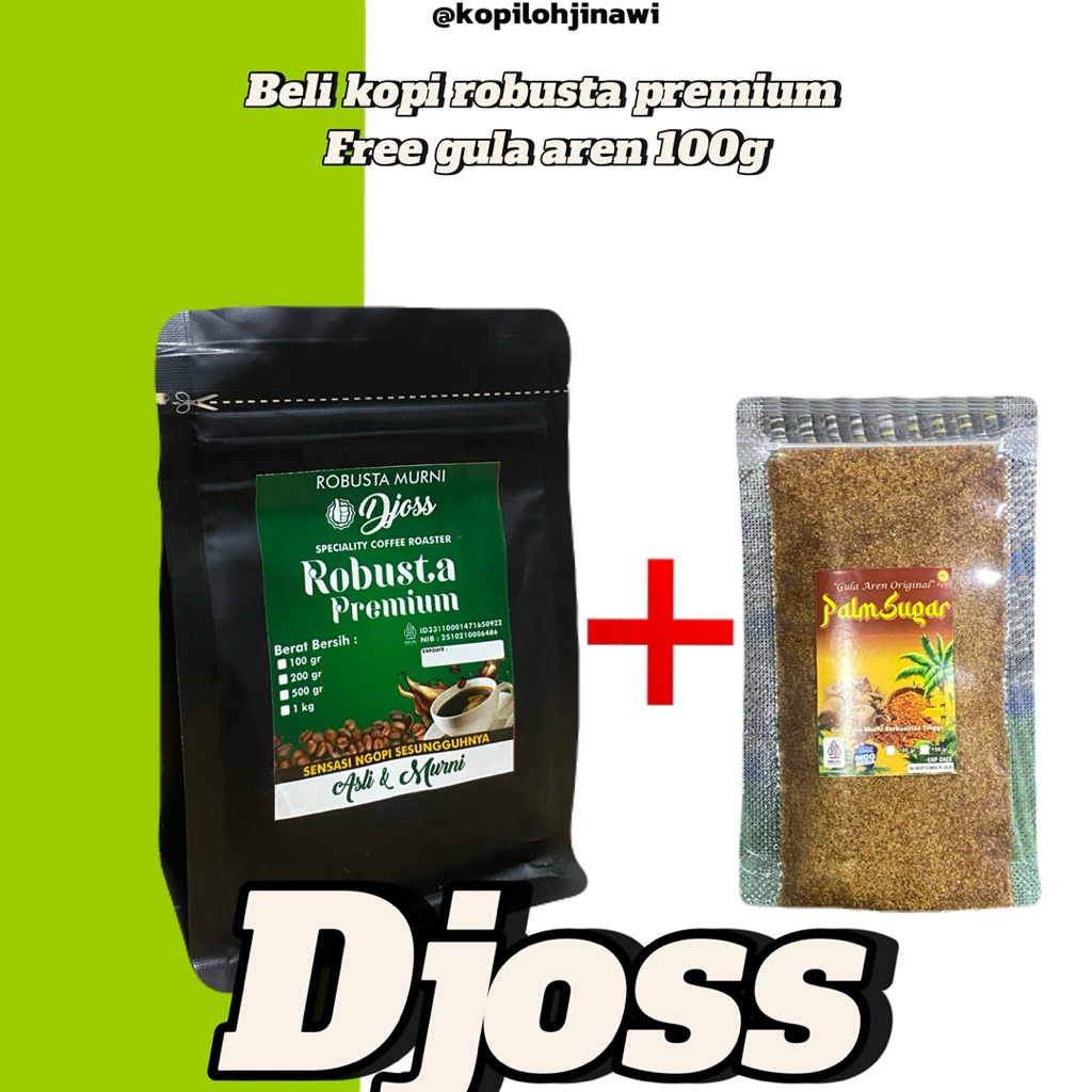 

kopi robusta premium murni kemasan 100g free gula aren bubuk 100g