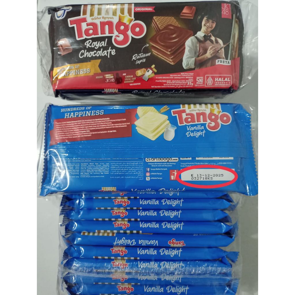 

WAFER TANGO 35GR PER PACK ISI 10BKS KARTONAN ISI 6PACK VANILLA & COKLAT
