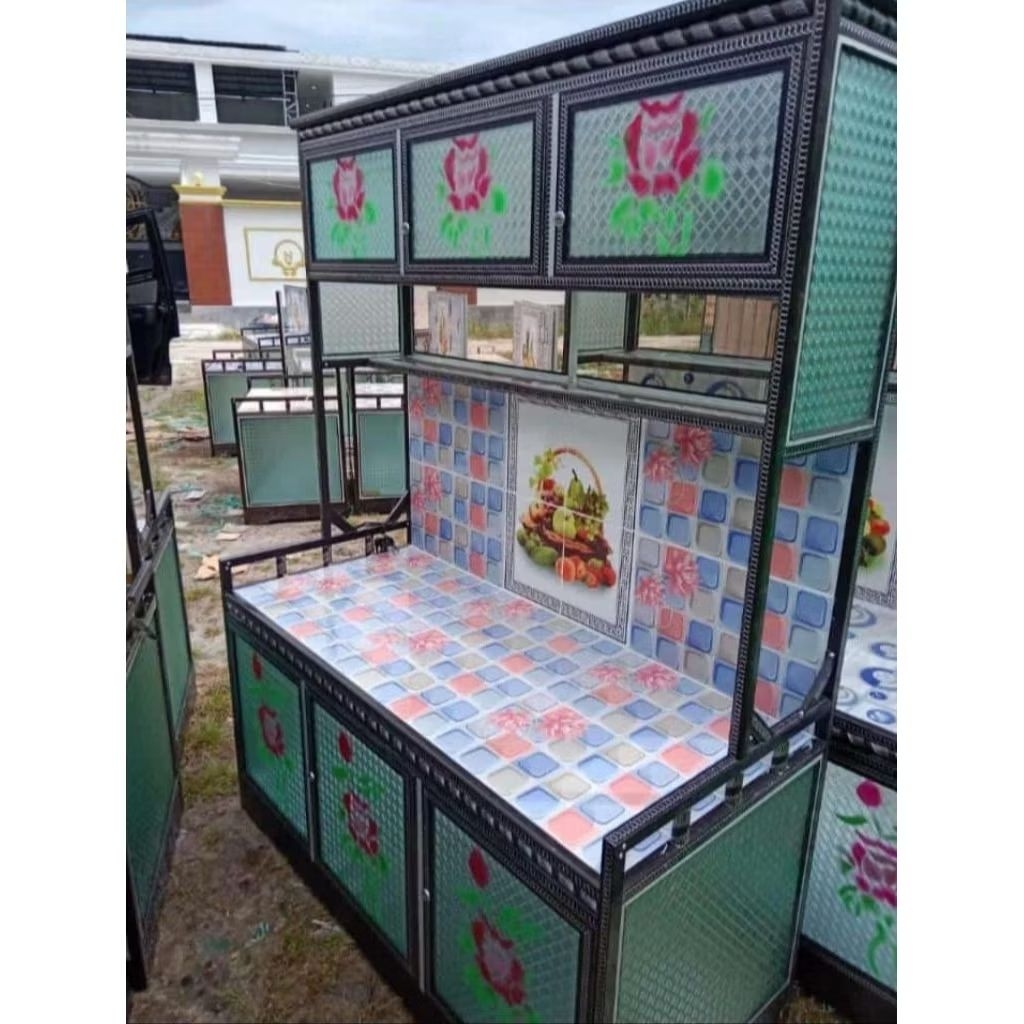 Lemari Kompor 3 Pintu Stenlis Coklat