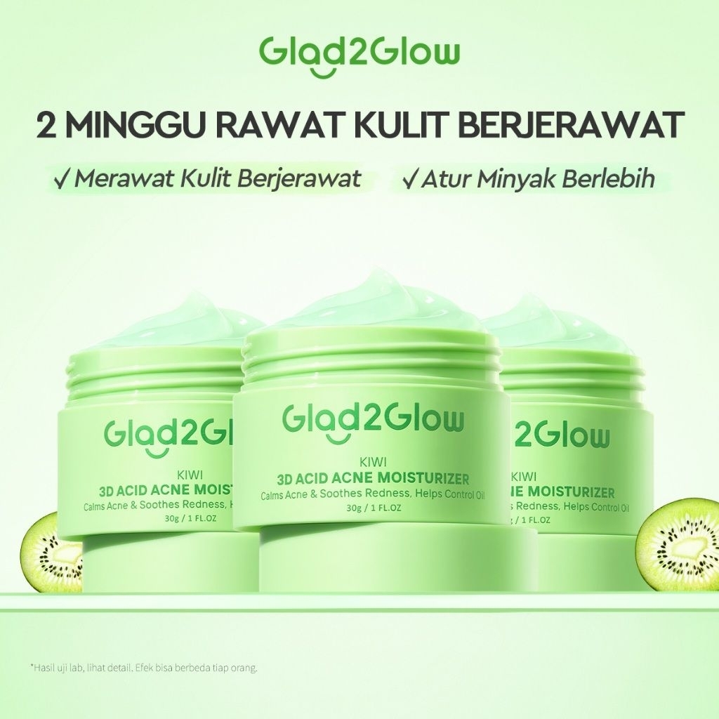 Glad2Glow Kiwi 3D Acid Acne Moisturizer Pelembab Wajah Jerawat & Pencerah Kulit | Day & Night Cream 