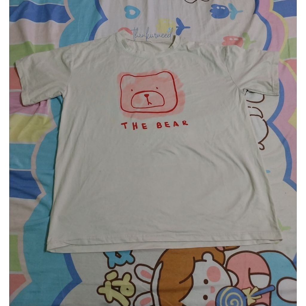 [PRELOVED] oversize tee lengan pendek the bear pink putih t-shirt untuk anak perempuan dan wanita ba
