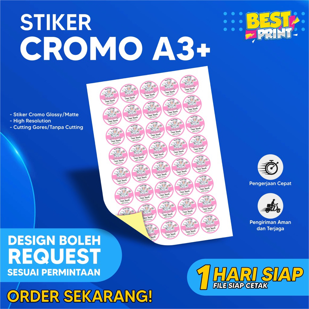 

(MINIMAL 5)CETAK STIKER LABEL MAKANAN CROMO A3+ FREE CUTTING /CETAK LABEL KEMASAN MAKANAN