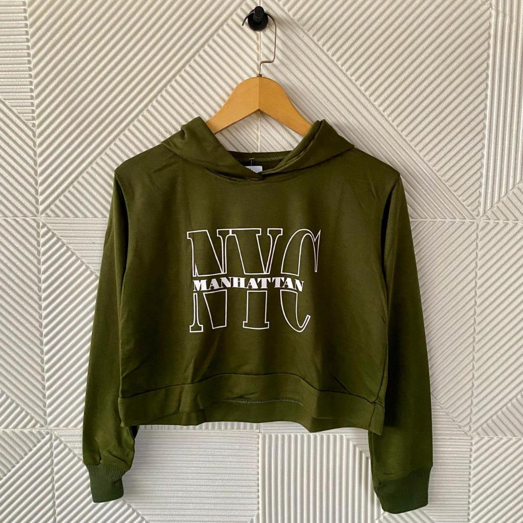 Atasan Hoodie Lengan Panjang / Kaos Sablon Lengan Panjang / Crop top Korean Style / Baju Wanita