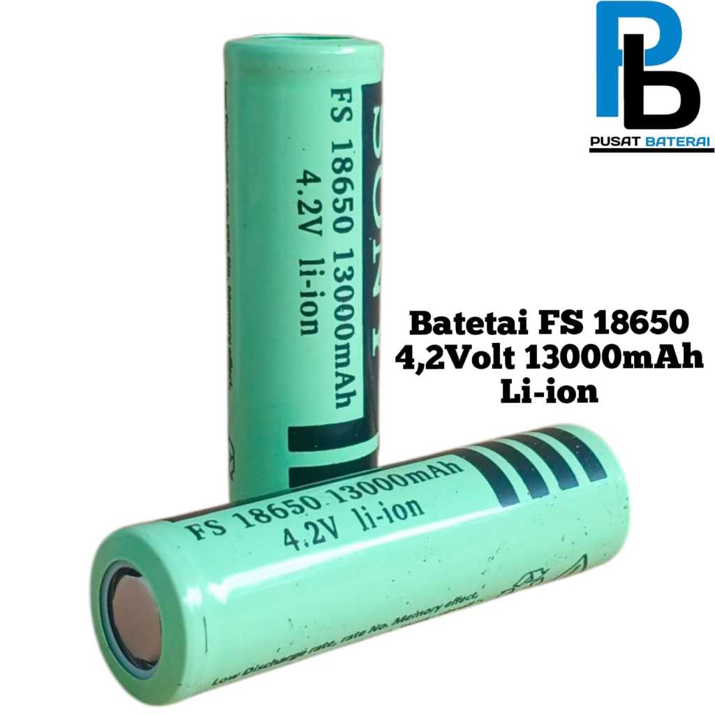 Baterai Charger Atau Baterai Cas Li-ion FS 18650 Hijau Muda 4.2Volt 13000mAh Isi 2 pcs