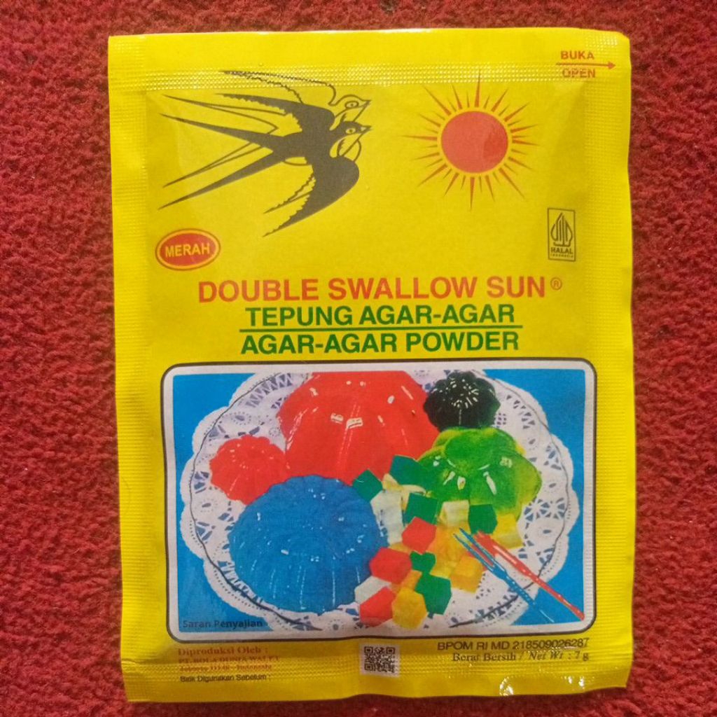 

AGAR-AGAR POWDER | TEPUNG AGAR-AGAR DOUBLE SWALLOW SUN MERAH 7G SACHET
