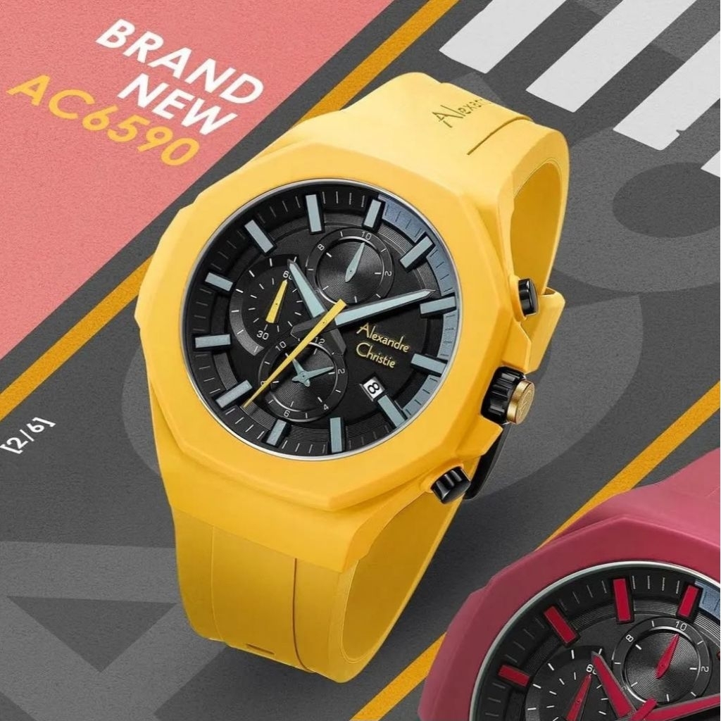 ORIGINAL GARANSI RESMI 1 TAHUN JAM TANGAN PRIA ALEXANDRE CHRISTIE CHRONOGRAP RUBBER STRAP ARLOJI WAT