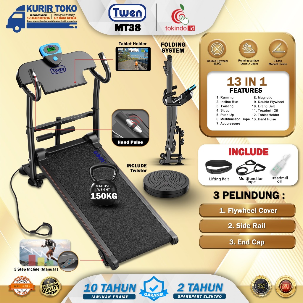 `Ready Stock TWEN MT31 MT38 Treadmill Tanpa Listrik Treadmill Manual Treadmill Multifungsi Treadmill