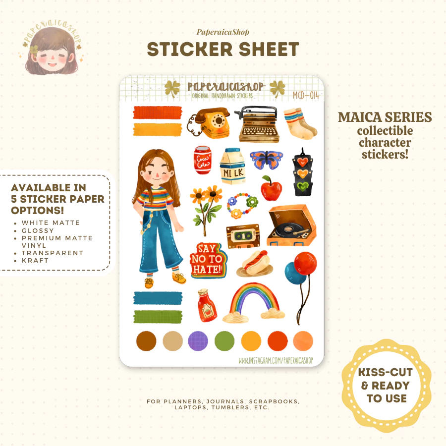 

Paperaica - Cute Retro Girl Stickers, Rainbow Stickers, Retro Stickers, 90s Stickers