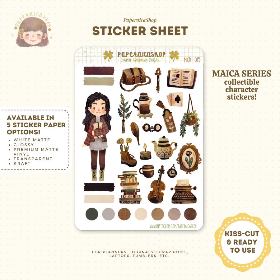 

Paperaica - Cute Dark Academia Girl Stickers, Vintage Stickers, Book Stickers