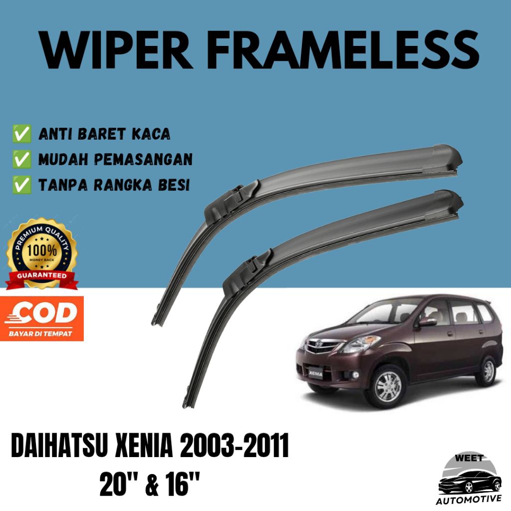 Wiper Frameless Full Karet Depan Mobil Daihatsu Xenia 2003 2004 2005 2006 2007 2008 2009 2010 2011