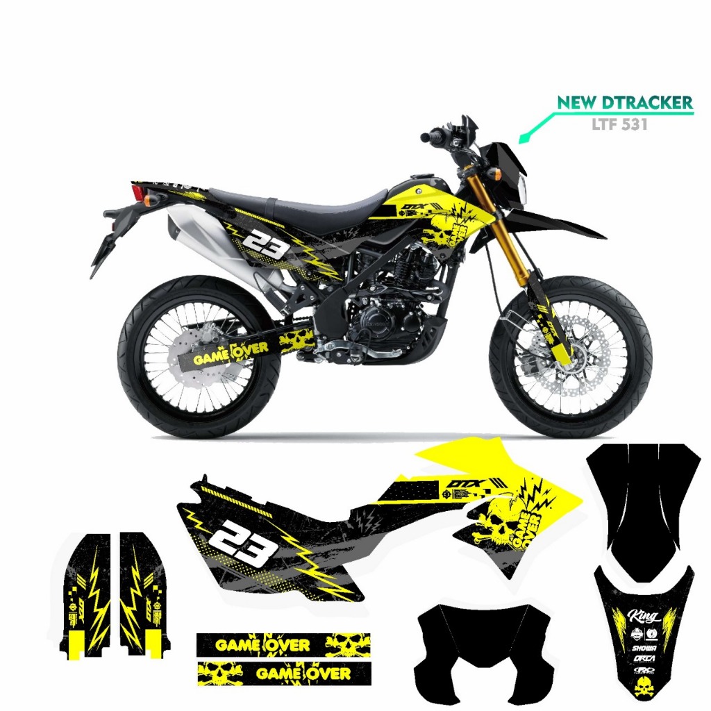 DECAL STIKER NEW DTRACKER DEKALVARIASI STRIPING CUSTOM FULLBODY KUNING HITAM