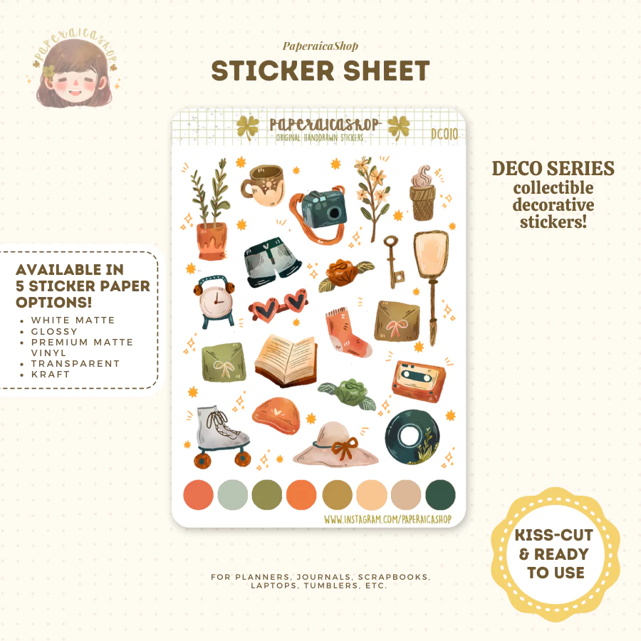

Paperaica - Cute Cozy Planner Stickers, Blue Vintage Stickers, Aesthetic Stickers [only available in kraft/brown]