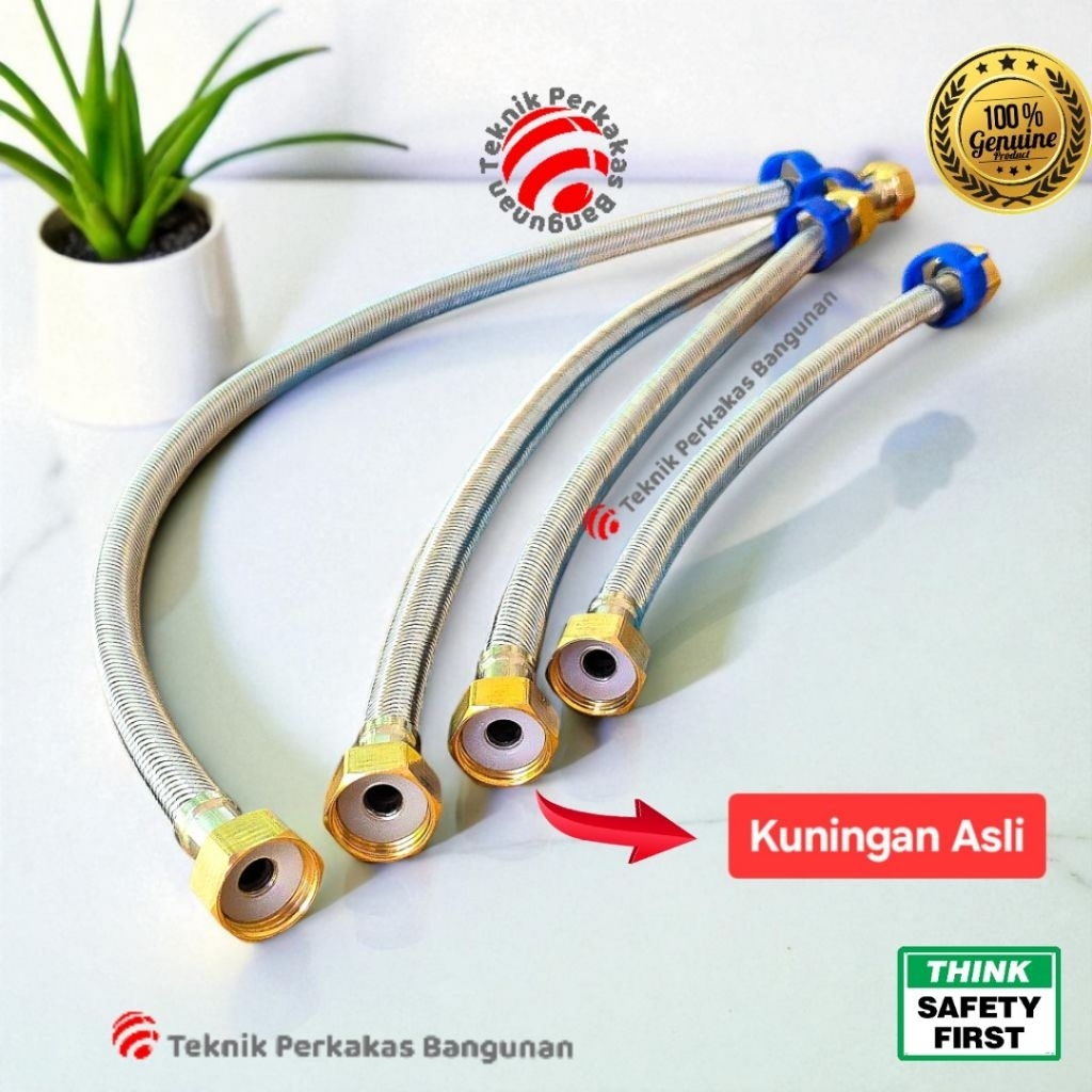 Selang fleksibel flexible hose anyam stainless  kepala mur drat kuningan asli wastafel closet water 
