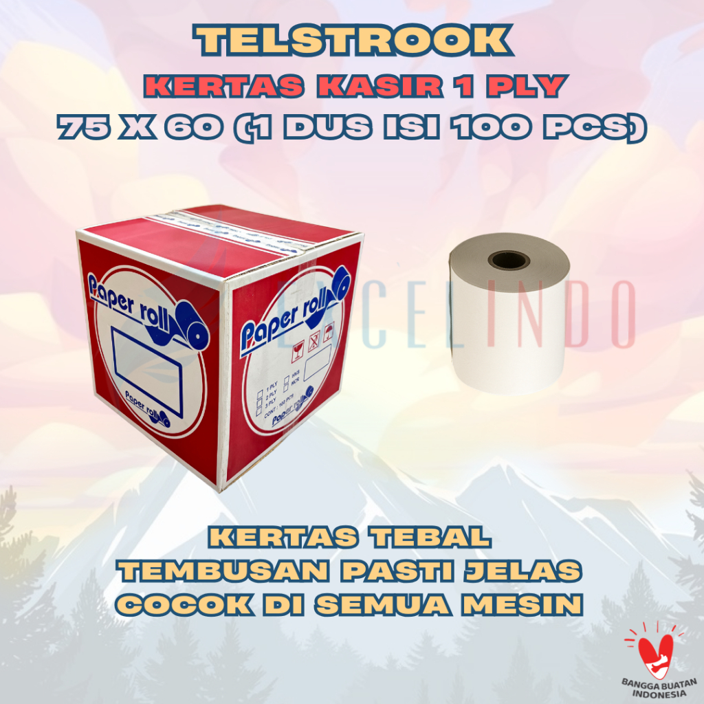 

(ISI 1 DUS/100 PCS) EXCELINDO Telstruk / Kertas Struk / Kertas Kasir 1 ply HVS Dot Matrix 75x60