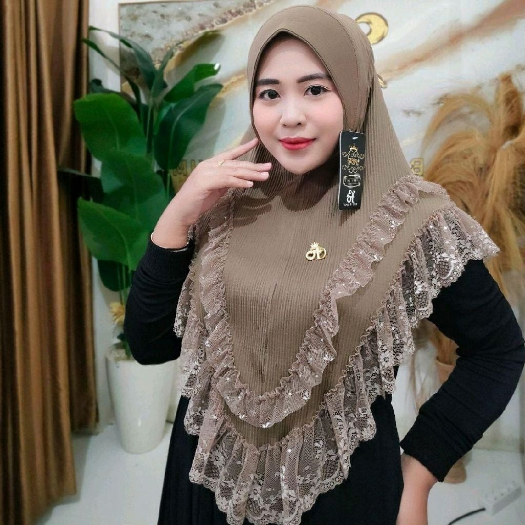 Yemdiskot - Jilbab Instan Alena Plisket Renda Premium Elegan