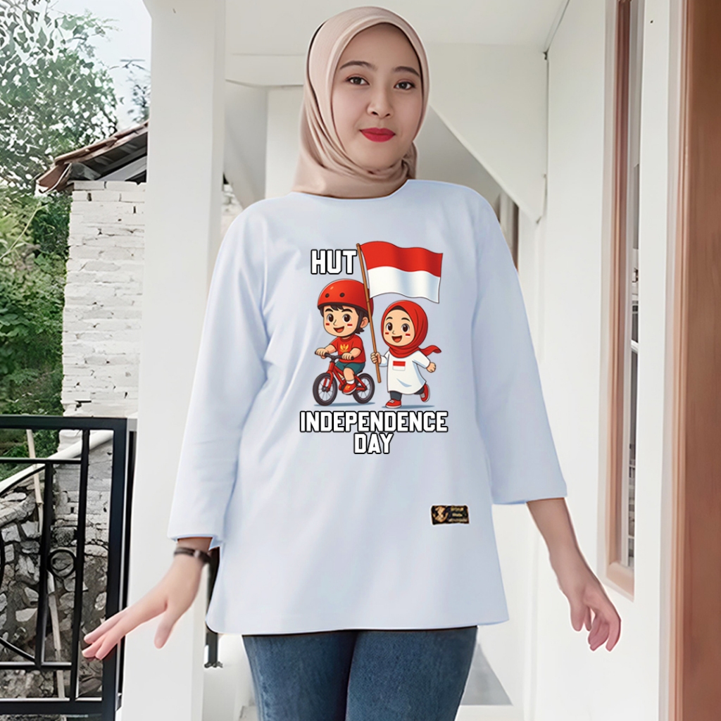 baju kaos oversize wanita kaos wanita jumbo kekinian tebal motif kemerdekaan merah putih agustusan