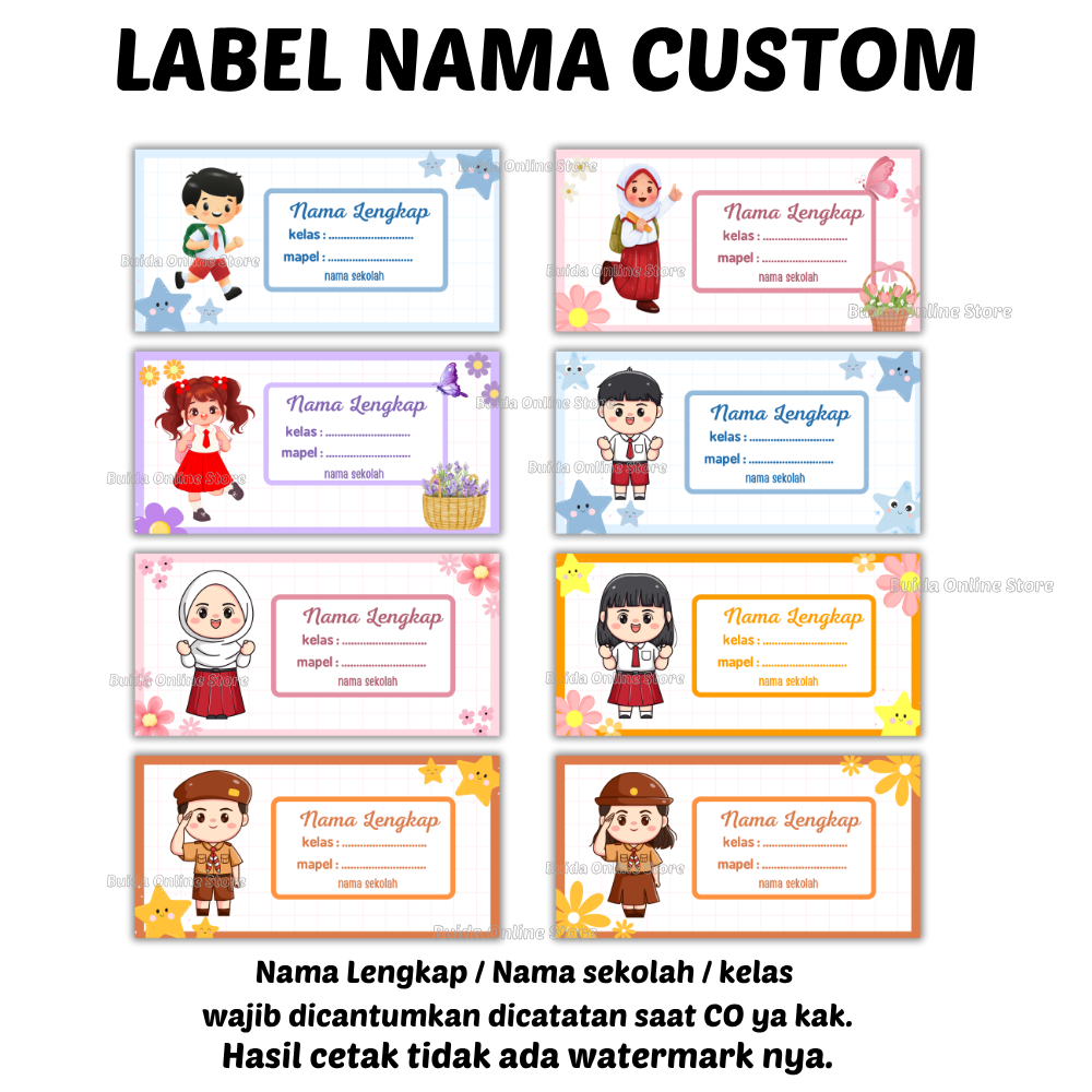 

Sticker Label Nama Custom Kelas Mata Pelajaran Label buku tulis sekolah LKS stiker lucu motif anak-anak kids