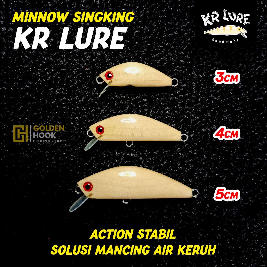 Minnow Kayu KR lure | 5cm 4cm 3cm | Singking Good Action | Umpan Hampala / Sebarau