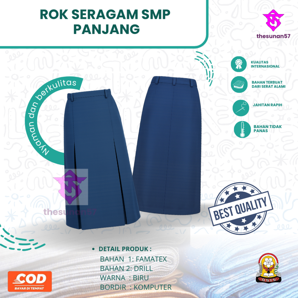 SERAGAM SMP PUTRI | ROK SERAGAM SMP PANJANG | ROK SERAGAM SMP KUALITAS PREMIUM