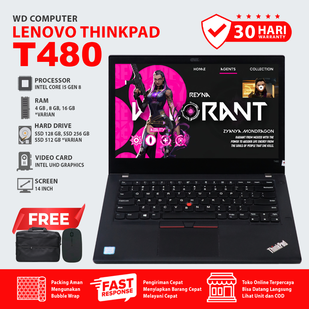 Laptop Pelajar Lenovo Thinkpad T480 core i5 gen 8 | Portable | Windows 11 Siap Pakai
