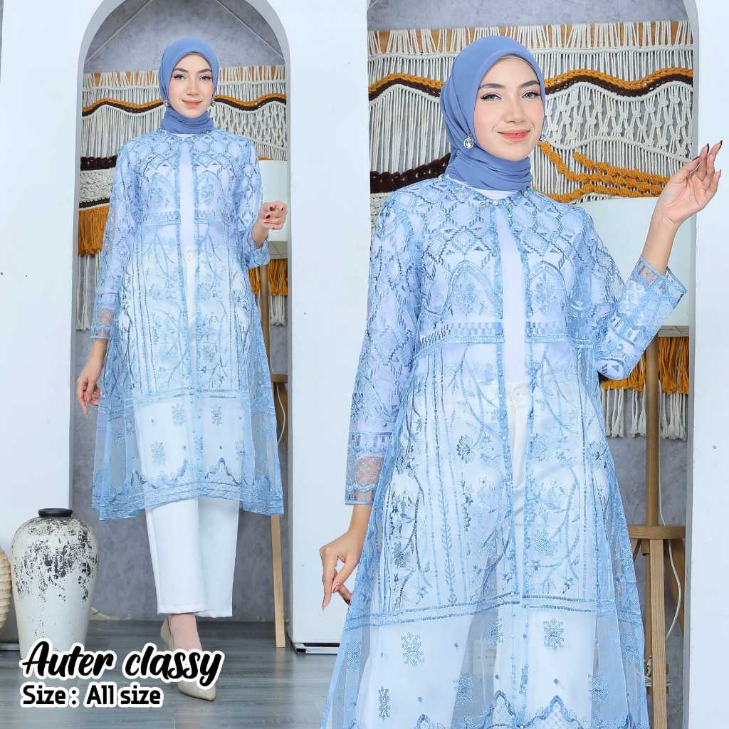 Auter Classy Long Outer Brukat Tile Motif Etnik Cardigan Wanita / Outer Tile
